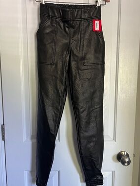 Spanx Black Faux Leather Jogger Pants, XS